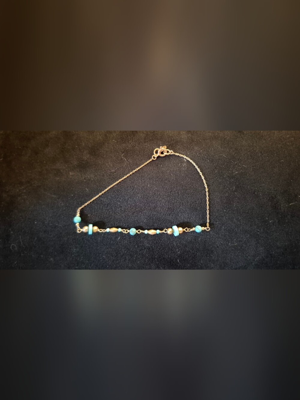 Delicate Gold Chain Bracelet with Beautiful  Turquoise Beads